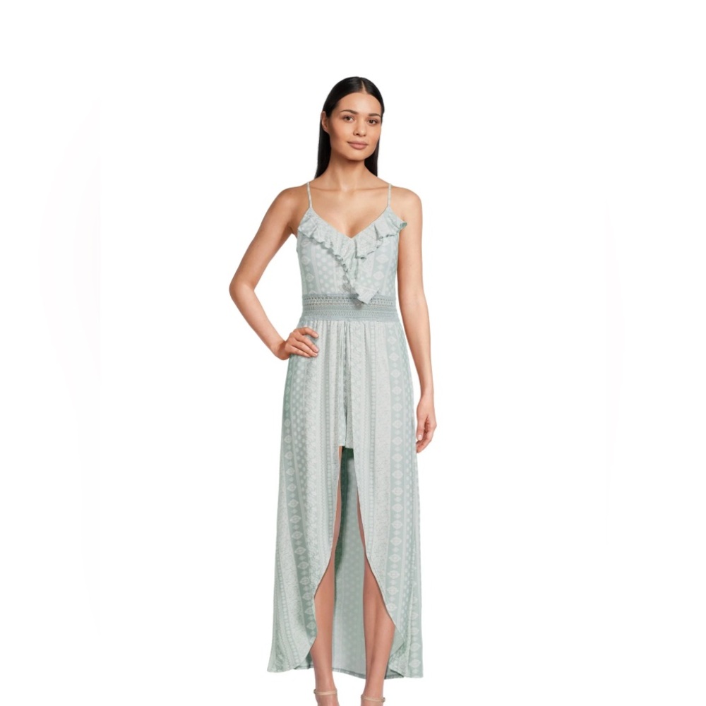 Shorts Romper Dress Juniors Ruffle Walk Through Maxi Size L Jade Delight